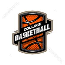 College basketball, sports logo emblem.