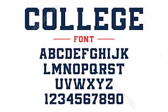 Classic college font. Vintage sport font in american style for football, baseball or basketball logos and t-shirt