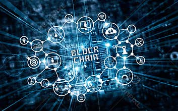 Blockchain technology and network concept. Block chain text and