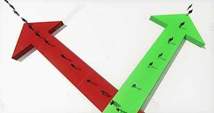 4k business people walking on the 3d arrow.