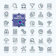 Data analysis, statistics, analytics - minimal thin line web icon set. Outline icons collection