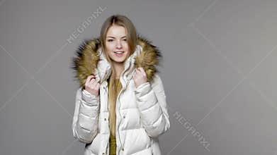 Woman wearing warm winter coat