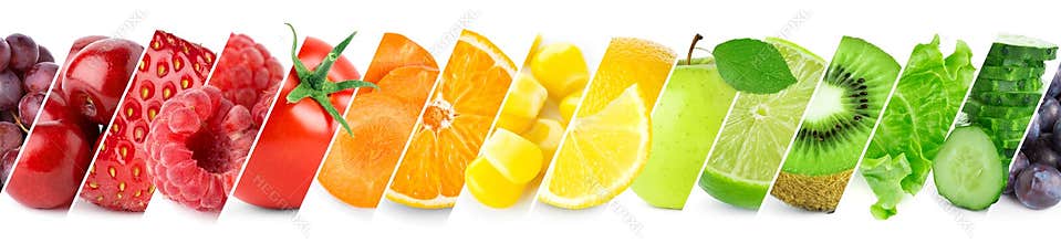 Collage of color fruits and vegetables