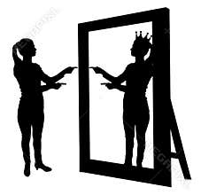 Silhouette vector of a narcissistic woman raises her self-esteem in front of a mirror