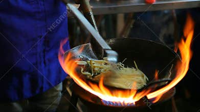 Street food cooking in Bangkok Thailand