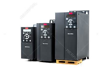 A group of three different sizes and capacities new universal inverter for controlling the electric current and power