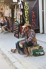 Strange person usually leaving on streets in Vama Veche, Romania
