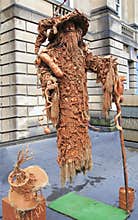 Street artist, floating man, with the Edingurgh Fringe festival Scotland