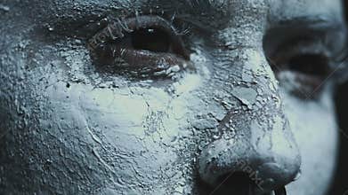 Demonic witch with black eyes dancing