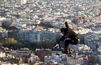 A skater jumps on Barcelona