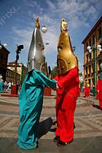Street theatre. open street costumed performance of young actors.