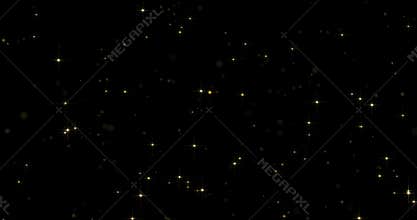 Abstract gold particles and sparkling stars or shimmering light effect background. Light flare shine or golden glare overlay effec