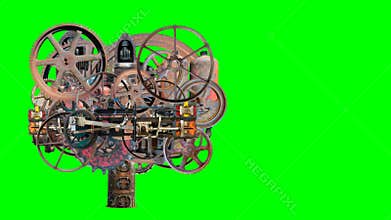 Vintage Steampunk Industrial Machine, Isolated Green Screen