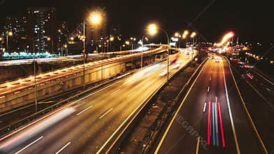 Highway Traffic Cars Driving Time Lapse at Multiple Lane Speedway