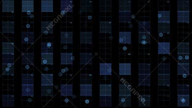 4k Virtual square circuit,science tech lines,matrix dots scanning background.