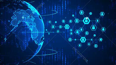 4K Animation hexagon shape with lock icon for network security padlock cyber futuristic technology concept on dark background with