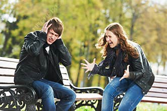 Relationship problem. Young people conflict in park