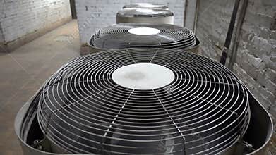 Large outdoor air conditioning units. Large fan Air Compressor
