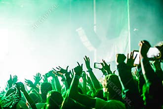 Cheering Crowd at music festival, teens having fun