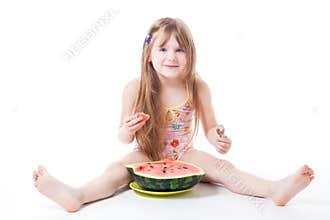 Happy little eat watermelon