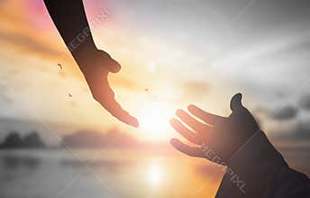 The concept of God`s salvation:Human hands open palm up worship