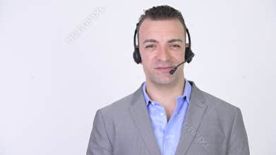 Happy Businessman Talking With Headset Call Center Support Communication