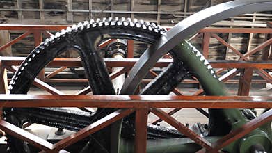 Wheels turning, powered by steam engine