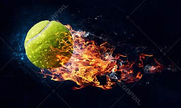 Tennis ball in fire