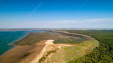 Aerial view of the Atlantic coast in Ronce Les Bains, Charente Maritime