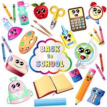 Vector Cartoon Back to School Kawaii Doodle
