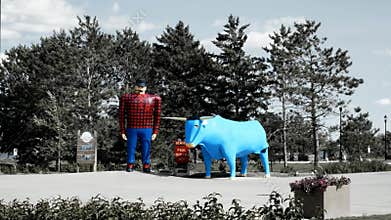 Bemidji, Minnesota - July 24, 2018: Time Lapse of Paul Bunyan and Babe the Blue Ox