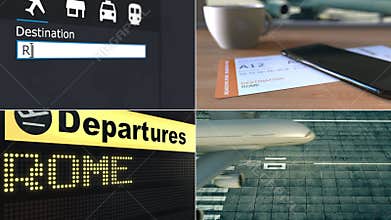 Flight to Rome. Traveling to Italy conceptual montage animation