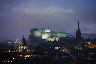 Edinburgh Castle at dusk in winter