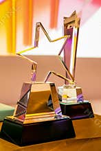 Glass trophy for winner at corporate awards banquet