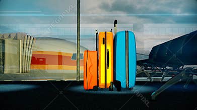 Travel baggage in airport waiting lounge. Consept of Tourism, Travel, Trip, Tour