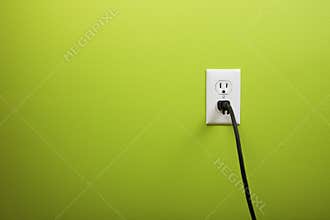 Black cable plugged in a white electric outlet