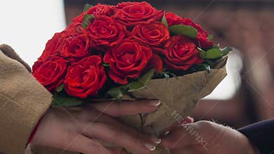 Bunch of flowers for woman, bouquet of red roses, gift for girlfriend floristics