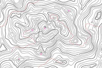 TOPOGRAPHIC MAP WITH CONTOUR LINES AND ATTRACTION. SEAMLESS VECTOR PATTERN