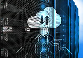 CLoud server and computing, data storage and processing. Internet and technology concept