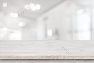 Product display template, empty table and blurred abstract room background