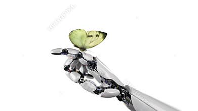 Caggabe butterfly lands on the robot`s hand