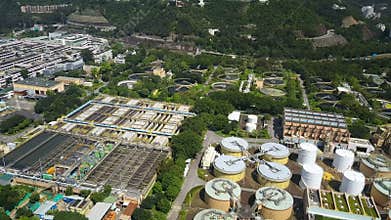 4k aerial video of a water treatment plant