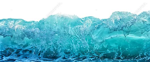 Big blue stormy sea wave isolated on white background. Climate nature concept. Front view