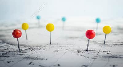 Pin marking location on map. Adventure, discovery and travel the