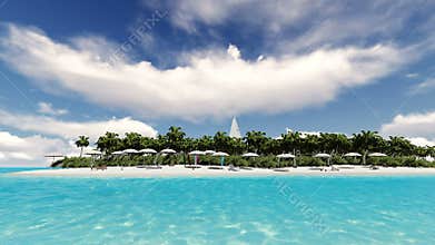 Deserted tropical island with a sailboat