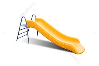Playground yellow slide on white background. Isolate yellow slide on white.