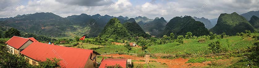 Panorama view on the mountains around cao bang, cao bang province, North Vietnam