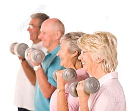 Senior older people lifting weights