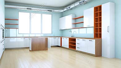 Building up modern kitchen interior design 3d