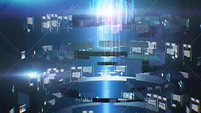 Data tunnel journey. Loopable animation. Shot inside fibre optic cable. Futuristic abstract background. Motion graphic